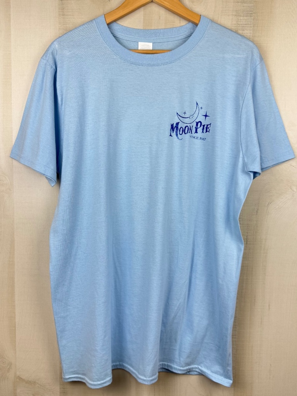Gildan Soft Style Moon Pie American Flag Short Sleeve Graphic Tee Lt Blue Large